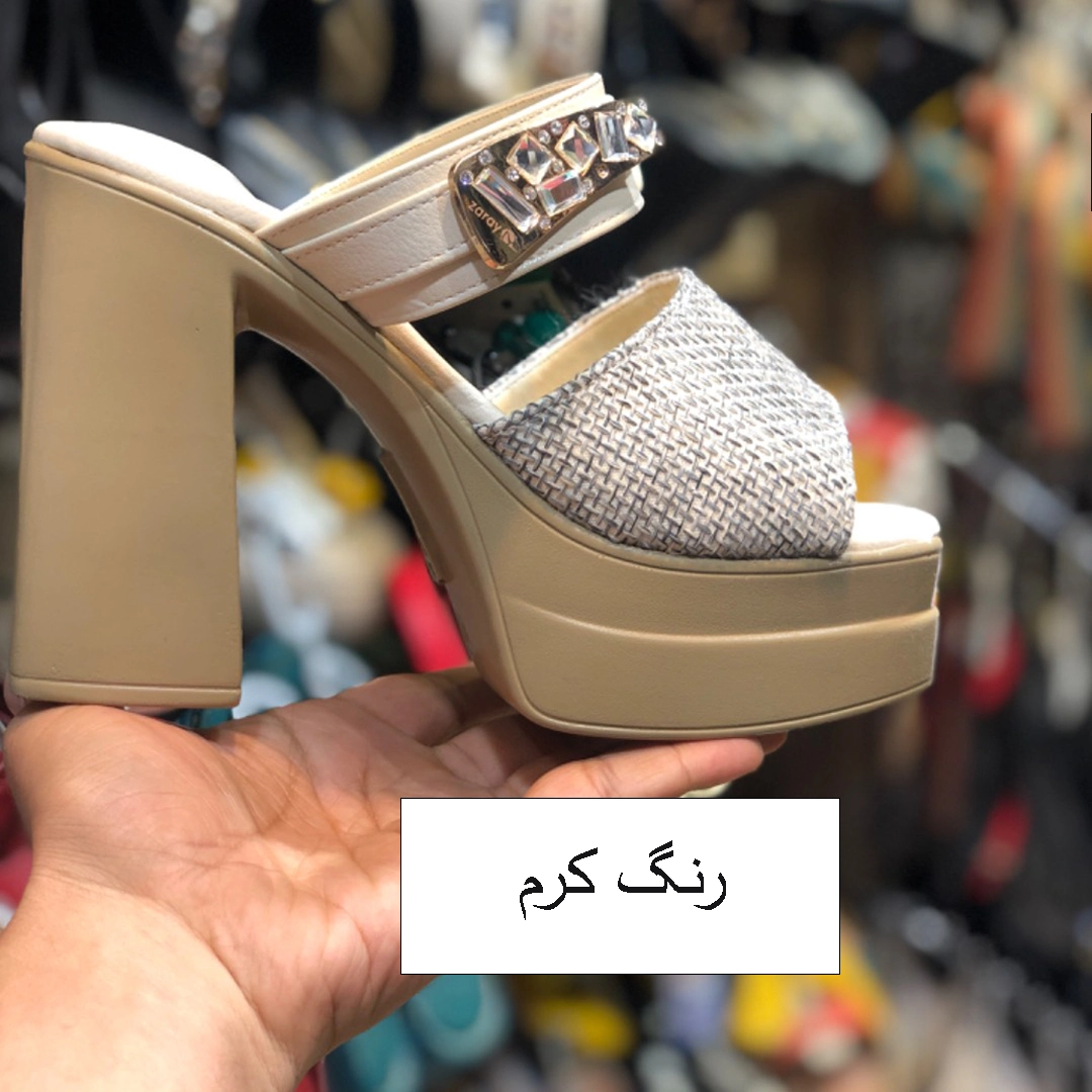 صندل پاشنه بلند رنگ کرم